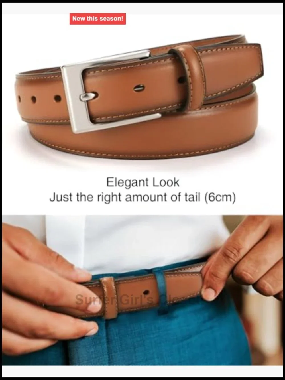 Genuine Leather Dress Belt With Metal Logo Buckle Men's